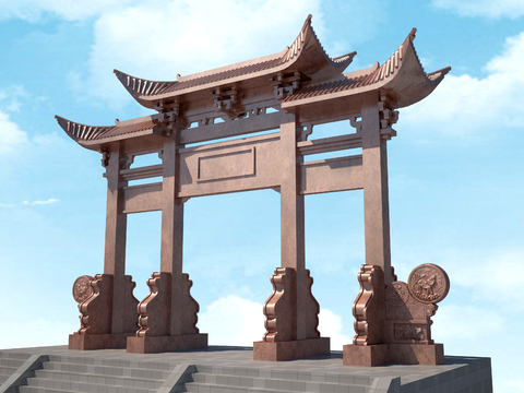  中式古建牌坊3d模型 