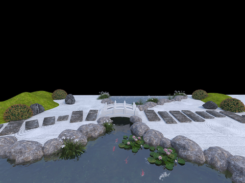  新中式枯山水 微地形 禅意景观3d模型 
