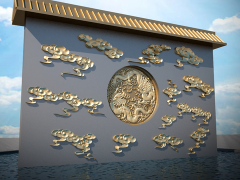  窗花镂空浮雕 云纹浮雕景墙3d模型 