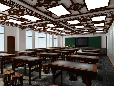  新中式画室3d模型 