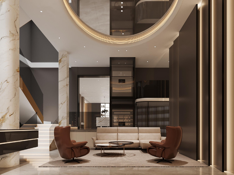  现代别墅客餐厅3d模型 