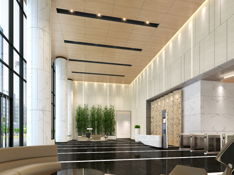  现代商务大堂 办公大厅3d模型 