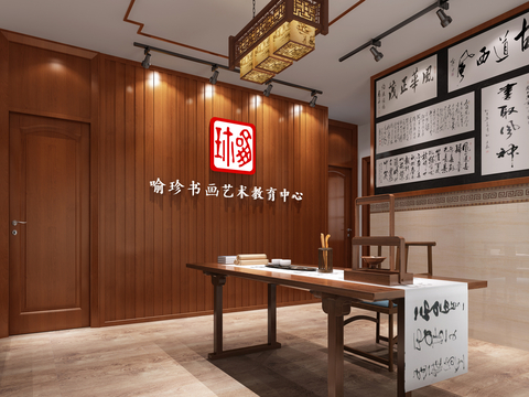  中式画室 培训机构3d模型 