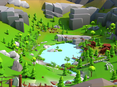  卡通森林场景3d模型 