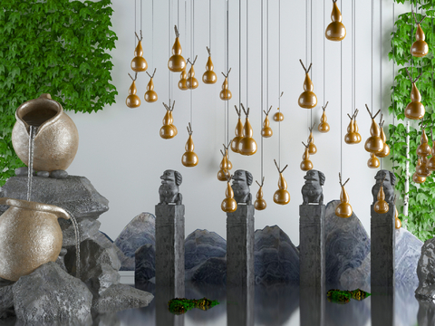  新中式庭院假山水景 景观小品3d模型 