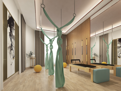  新中式瑜伽教室3d模型 