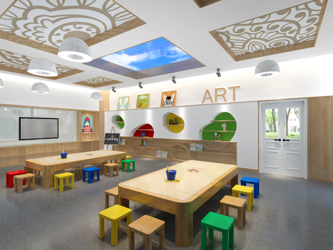  现代幼儿园美术室3d模型 