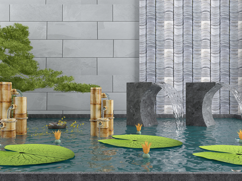  庭院景观小品 枯山水 荷花 流水器3d模型 