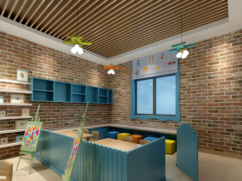  现代幼儿园 美术室 手工室3d模型 