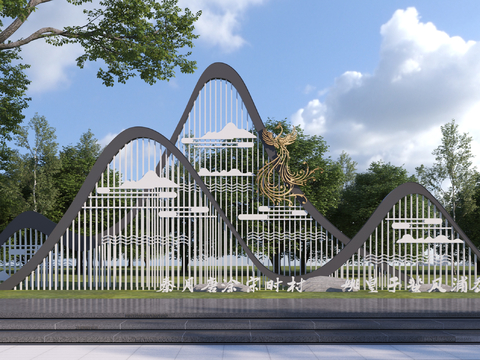  新中式乡村入口景墙3d模型 