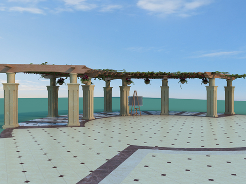  弧形廊架 花架 葡萄架 园林小品3d模型 