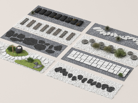  汀步小品 青石板 碎石步道 石板步道3d模型 