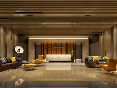  现代公司大堂 接待区3d模型 