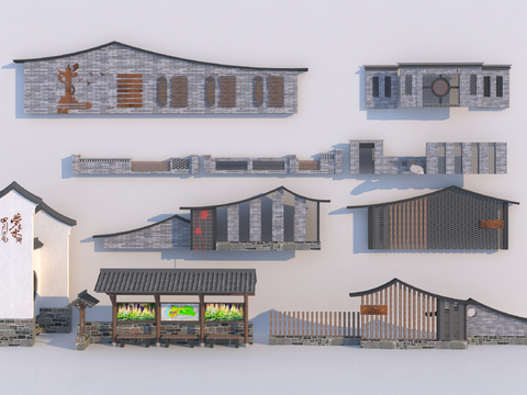  新中式景墙 江南文化景墙3d模型 