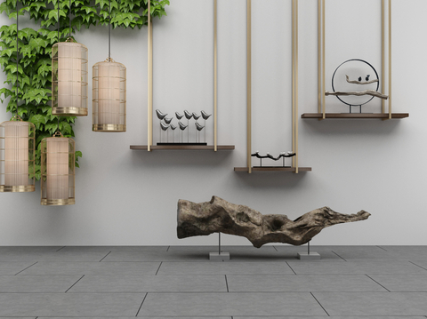  新中式雕塑 木雕装置 工艺摆件3d模型 