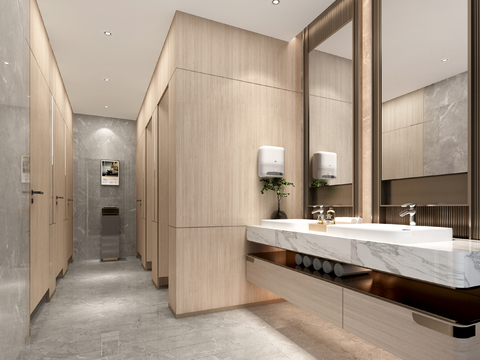  现代公共卫生间 女厕 公厕3d模型 