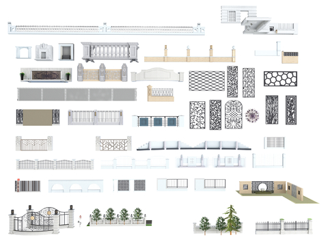  围墙 景观铁艺围墙 景墙3d模型 