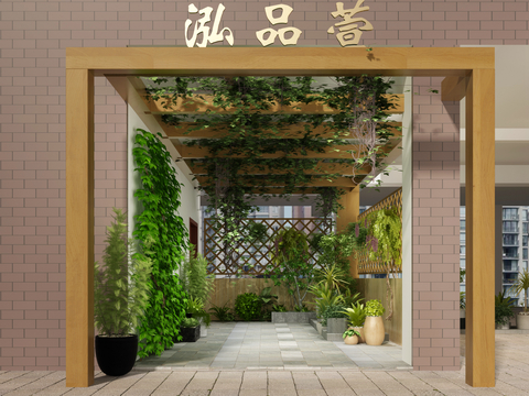  现代过道走廊 植物造景 景观廊架3d模型 