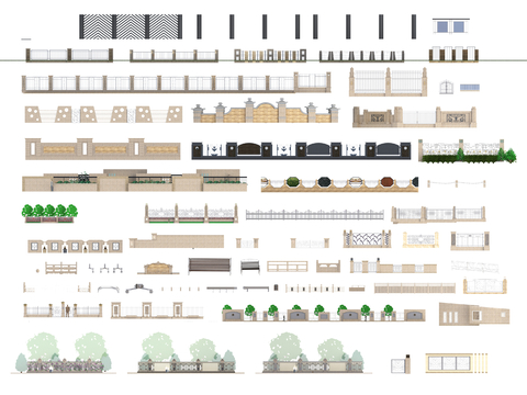  围墙 景观铁艺围墙 景墙3d模型 