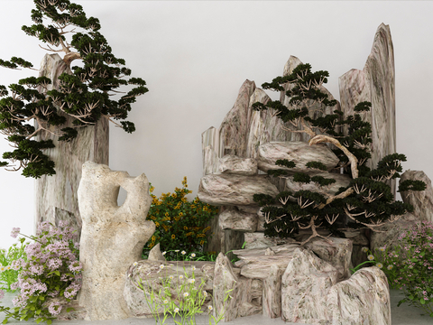  新中式假山景观小品3d模型 