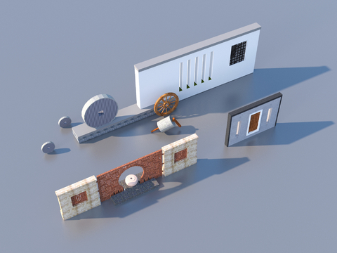  新中式围墙 景墙 院墙3d模型 