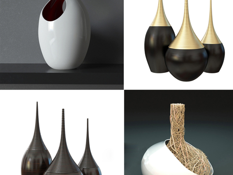  现代简约陶瓷 瓷器 花瓶器皿3d模型 