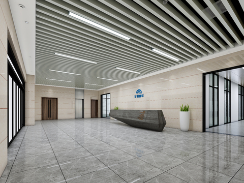  现代办公大厅3d模型 