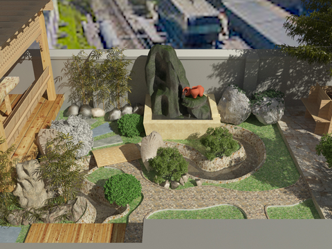  新中式别墅小花园 户外小亭 凉亭 茶亭3d模型 