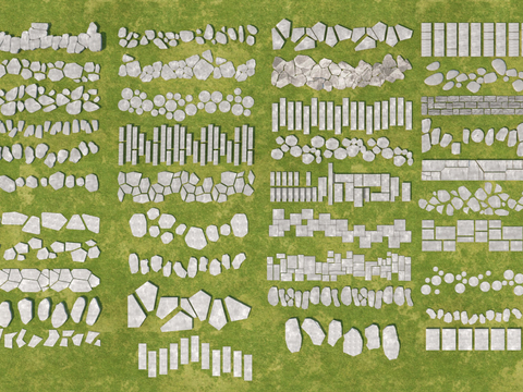  公园汀步 青石板 碎石步道3d模型 