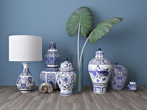  新中式装饰品 青花瓷 花瓶 瓷器3d模型 