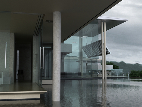  别墅外景 水景景观3d模型 