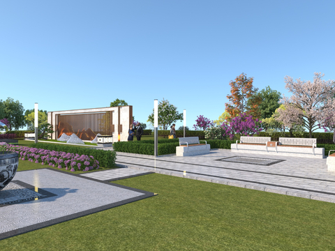  新中式公园景观3d模型 