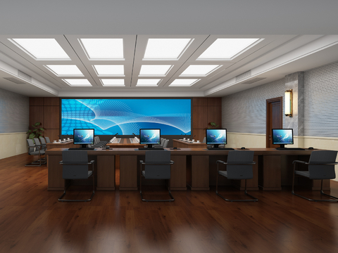  新中式党建会议室3d模型 