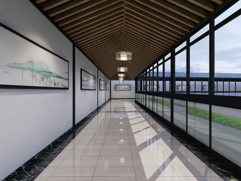  新中式风雨桥景观3d模型 