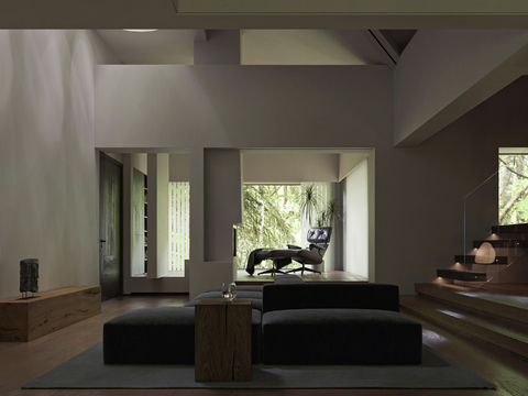  现代别墅客厅 地下室3d模型 