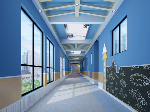  现代幼儿园过道3d模型 