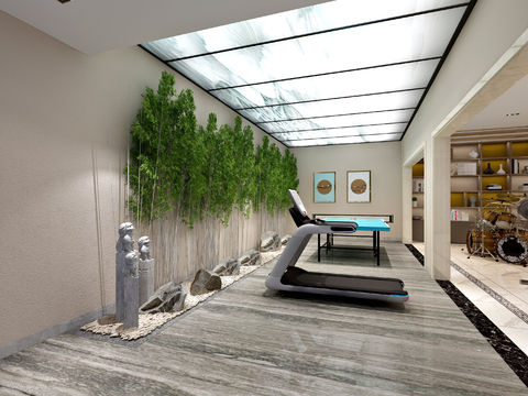  新中式娱乐室 别墅地下室3d模型 