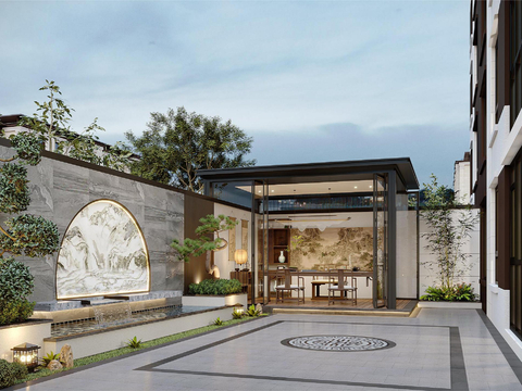  新中式庭院景观 后花园3d模型 