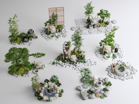  新中式庭院水景小品3d模型 