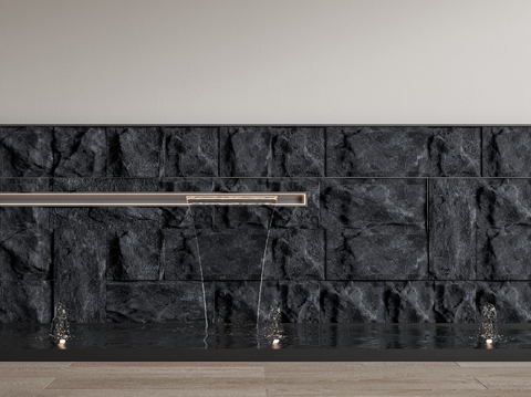  石头景墙 毛石墙 水景墙 喷泉3d模型 