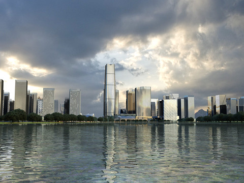  现代滨水景观 城市景观3d模型 