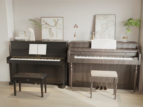  立式钢琴 木钢琴3d模型 