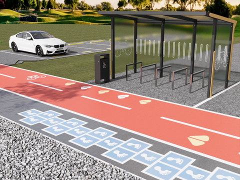  现代公园 跑道 自行车道3d模型 