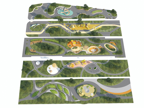  线性口袋公园3d模型 