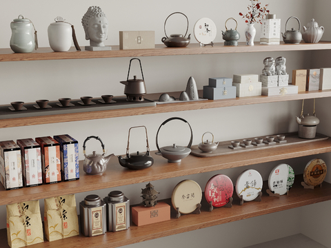  新中式茶具 茶壶 茶杯 茶叶 摆件3d模型 