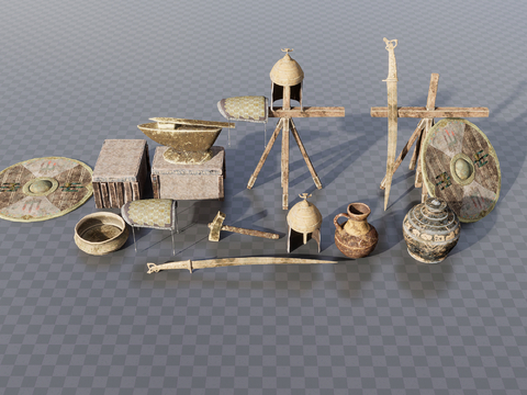  农耕用品 农具 榔头 斧头3d模型 