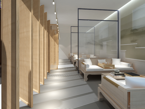  新中式会所 茶艺 棋牌区3d模型 