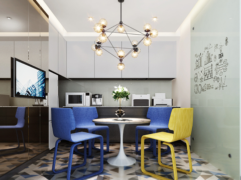  现代办公茶水间 洽谈室3d模型 