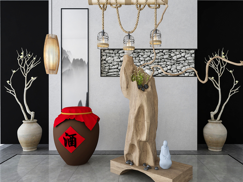  新中式酒缸 景观小品 民俗小品3d模型 