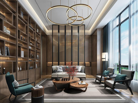  新中式 别墅客厅 别墅大厅3d模型 